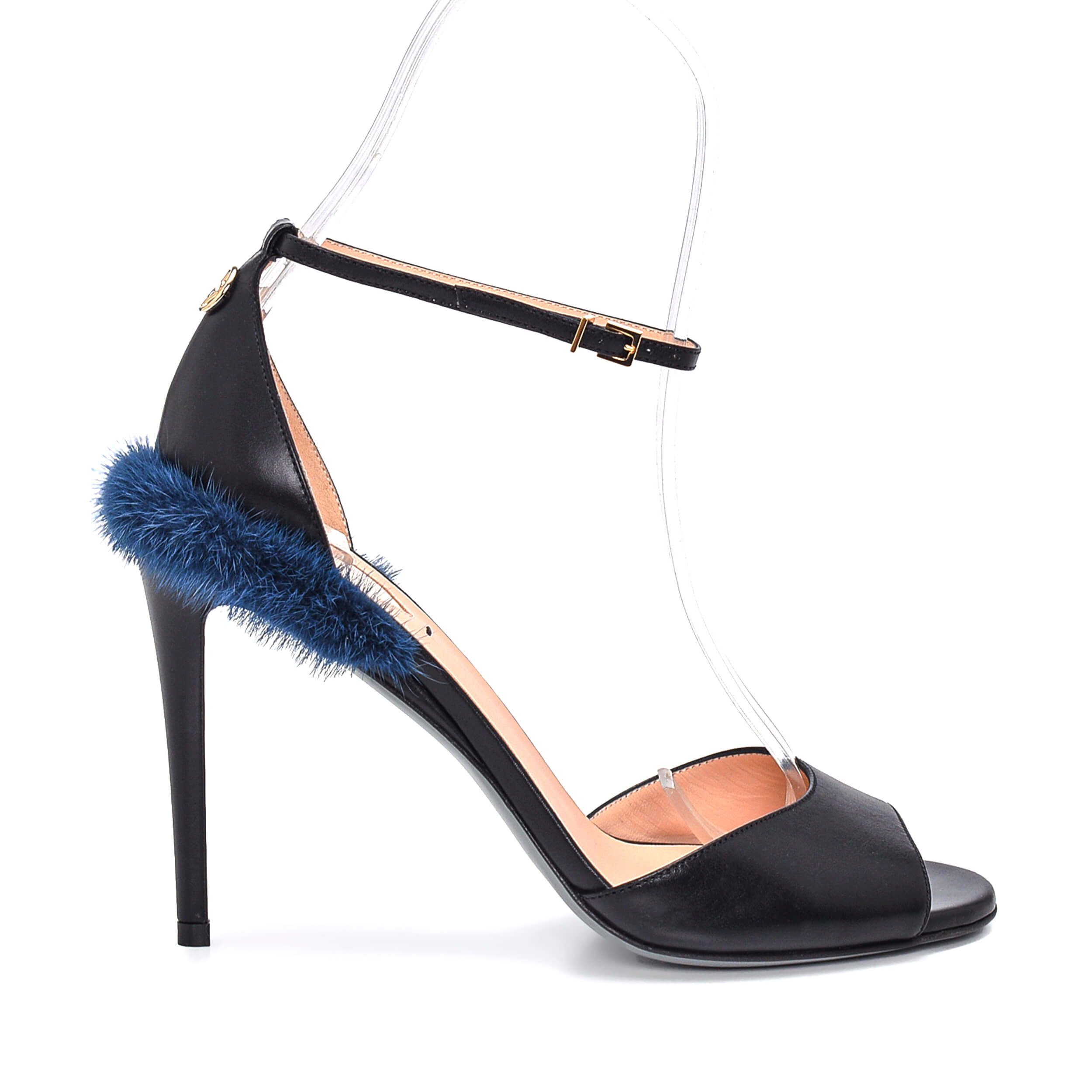 Fendi - Black Leather Navy Fur Pump